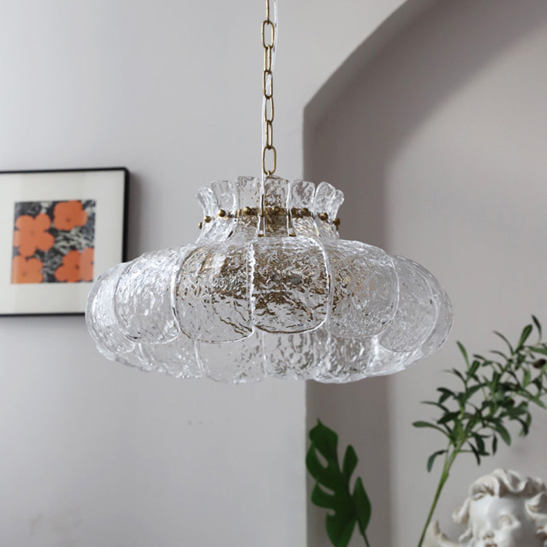 Traditional Vintage Round Floral Iron Glass 4-Light Pendant Light For Living Room