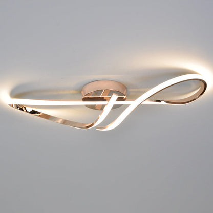 Modern Minimalist Spiral Twisted Aluminum Silicone LED Semi-Flush Mount Ceiling Light For Bedroom