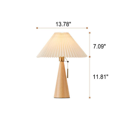 Japanese Minimalist Vintage Pleated Wooden Fabric LED Table Lamp