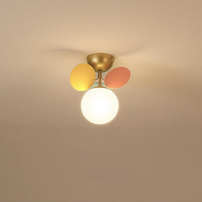 Modern Mid-century Acrylic Flower Decor Glass Ball Shade 1-Light Semi-Flush Mount Ceiling Light For Living Room