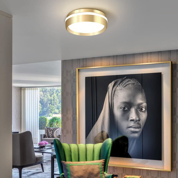 Nordic Minimalist Round Solid Gold Aluminum Acrylic LED Flush Mount Light