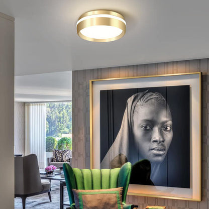 Nordic Minimalist Round Solid Gold Aluminum Acrylic LED Flush Mount Light