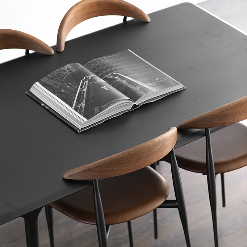 Contemporary Nordic Square Cowl Curved Back Microfiber Leather Solid Wood Iron Dining Chair For Dining Room