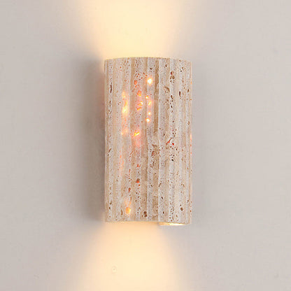 Traditional Japanese Striped Beige Travertine Semicircle LED Waterproof Wall Sconce Lamp For Living Room