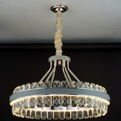 Modern Luxury Crystal Round Leather Crystal LED Chandelier For Bedroom