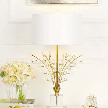 Modern Light Luxury Fabric Crystal Flower Creative Base 1-Light Table Lamp