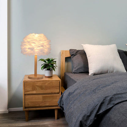 Modern Creative Feather Decorative Solid Wood 1-Light Table Lamp