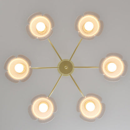 Modern Art Deco Iron Frame PLA Bell Orchid Flower Shade 3/5/6-Light Chandelier For Living Room