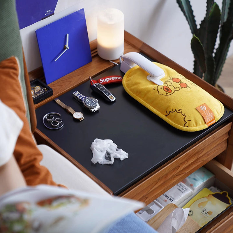 Traditional Vintage Rectangular Rock Slab Wood Base Nightstand 2-Drawer For Bedroom