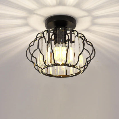 Modern Luxury Flower Iron Crystal 1-Light Semi-Flush Mount Ceiling Light