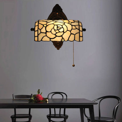 Traditional Tiffany Floral Stained Glass 1-Light Wall Sconce Lamp For Living Room