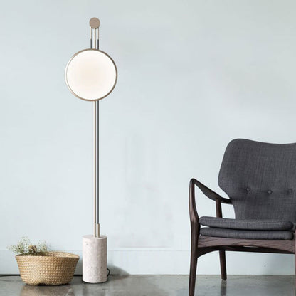 European Simple Round Shade Iron Faux Marble Textured Base LED Standing Floor Lamp
