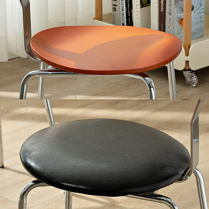 Contemporary Scandinavian Wood Faux Oil Waxed Leather Round Cushion Dining Chair Backrest For Dining Room