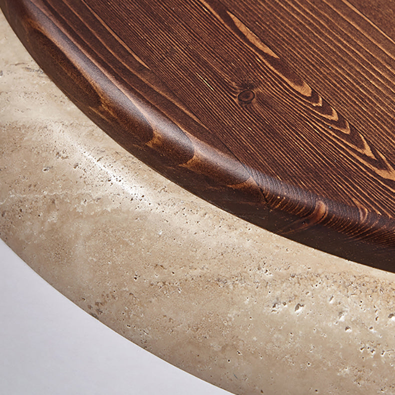 Traditional Japanese Round Disc Style Travertine Solid Wood Acrylic LED Flush Mount Ceiling Light For Bedroom