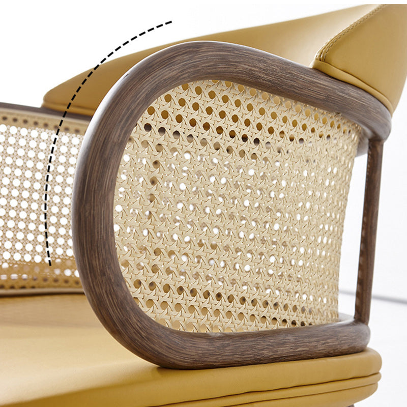 Traditioanal Vintage Weaving Microfiber Leather Ash Wood Rattan Sponge Square Hug Dining Chair Backrest Armrest For Dining Room