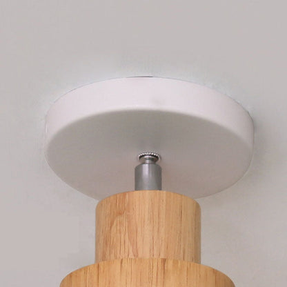 Minimalist Macaron Solid Color Iron Wood 1-Light Semi-Flush Mount Light