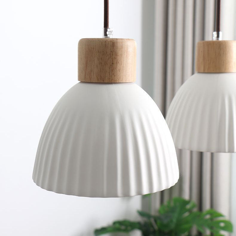 Modern Nordic Ceramic Wood Circle Round 1-Light Pendant Light For Dining Room