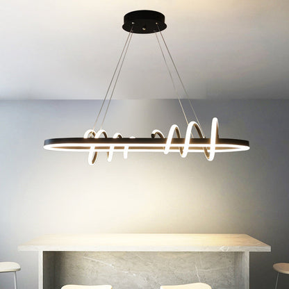 Modern Minimalist Oval Spiral Iron Aluminium Silicone LED Island Light Chandelier For Dining Room