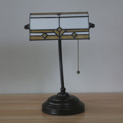 Vintage Tiffany Plaid Trapezoidal Stained Glass 1-Light Table Lamp