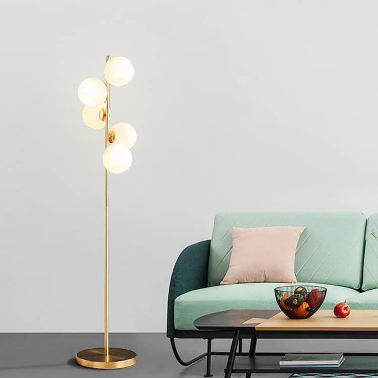 Nordic Minimalist Glass Round Ball Gold Long Pole 5-Light Standing Floor Lamp