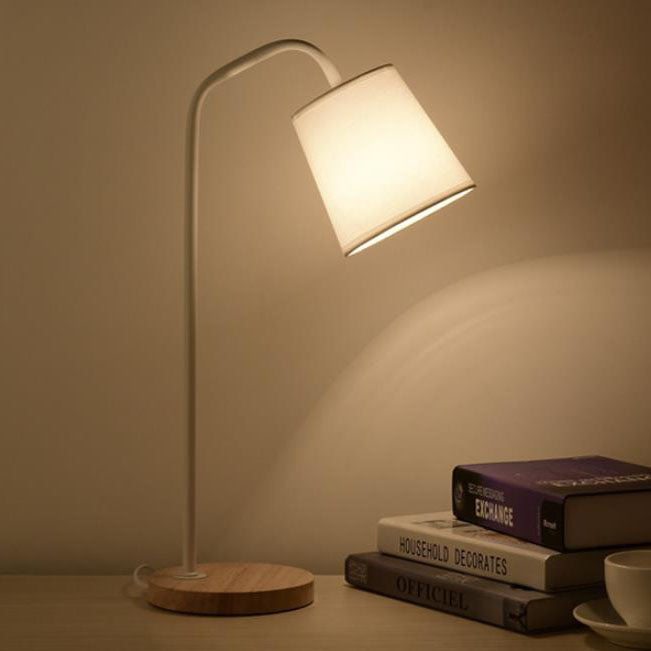 Simple Fabric Cone Shade Wood Base 1-Light Table Lamp