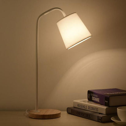 Simple Fabric Cone Shade Wood Base 1-Light Table Lamp