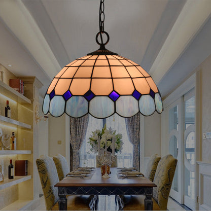 Tiffany Vintage Gemstone Stained Glass Dome 3-Light Pendant Light