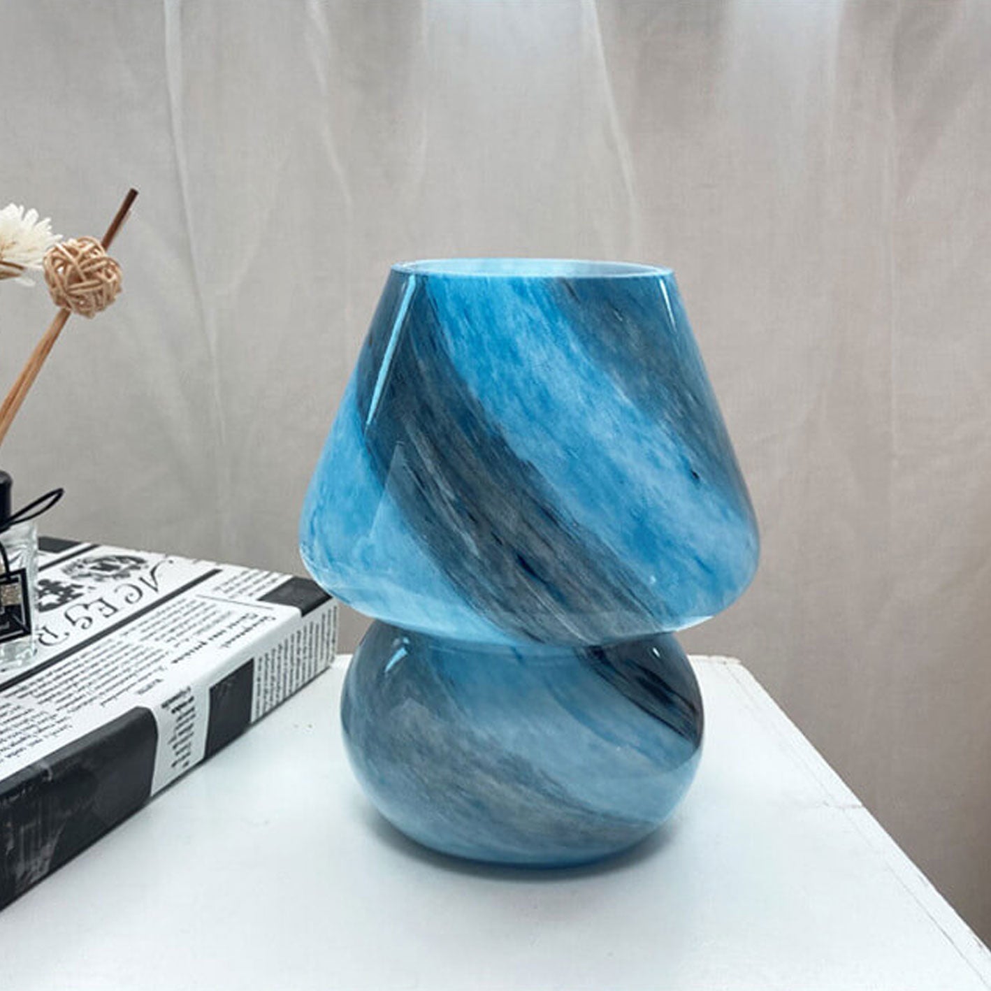 Creative Handmade Glass Planet Design Mushroom 1-Light Table Lamp