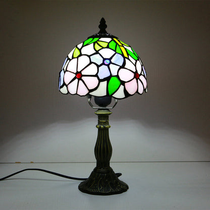 Tiffany Vintage Stained Glass Flower Dome 1-Light Table Lamp
