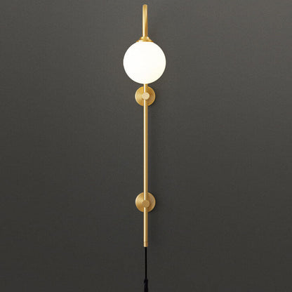 Nordic Minimalist Glass Round Ball Copper Long Pole 1-Light Wall Sconce Lamp