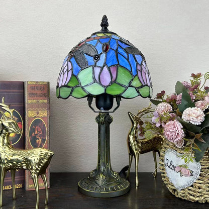 Traditional Tiffany Alloy Glass Dome Flower 1-Light Table Lamp For Bedside