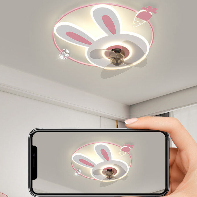 Cartoon Creative Bunny Carrot LED Flush Mount Ceiling Fan Light