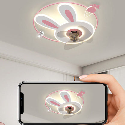 Cartoon Creative Bunny Carrot LED Flush Mount Ceiling Fan Light