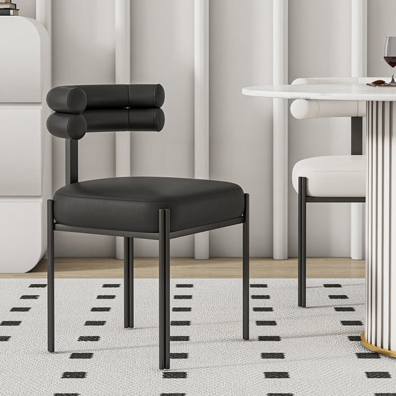 Contemporary Creative Half Arc Square Faux Leather Metal Dining Chair Backrest Armless For Dining Room