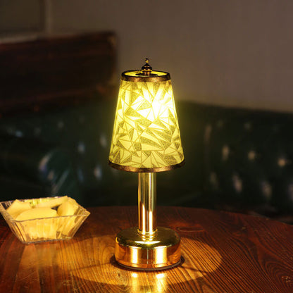 Vintage Floral Fabric Tapered Metal LED Rechargeable Night Light Table Lamp