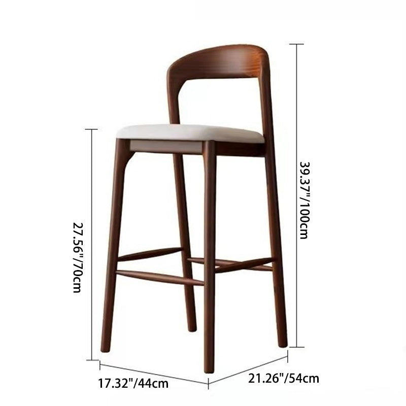 Modern Minimalist Square PU Wood Bar Stool Backrest Footrest For Dining Room