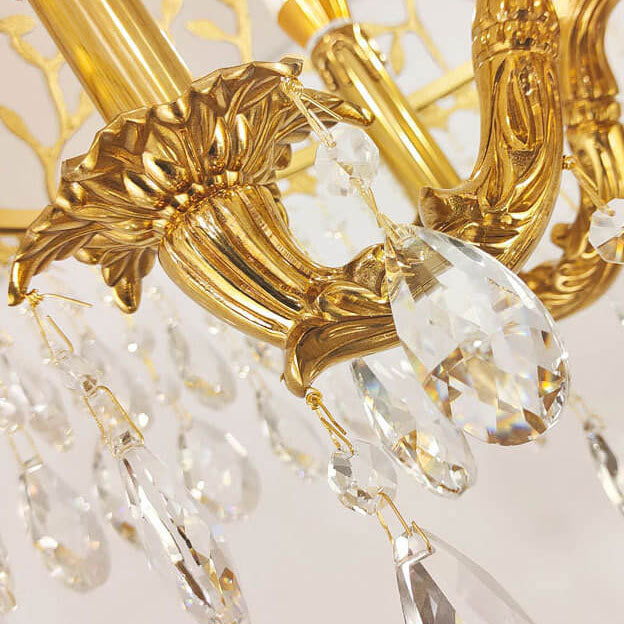 European Luxury Brass Carved Crystal Dome 6/8 Light Chandelier