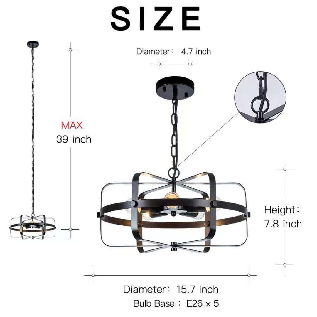 Industrial Vintage Iron Drum Shape Round 5-Light Chandelier