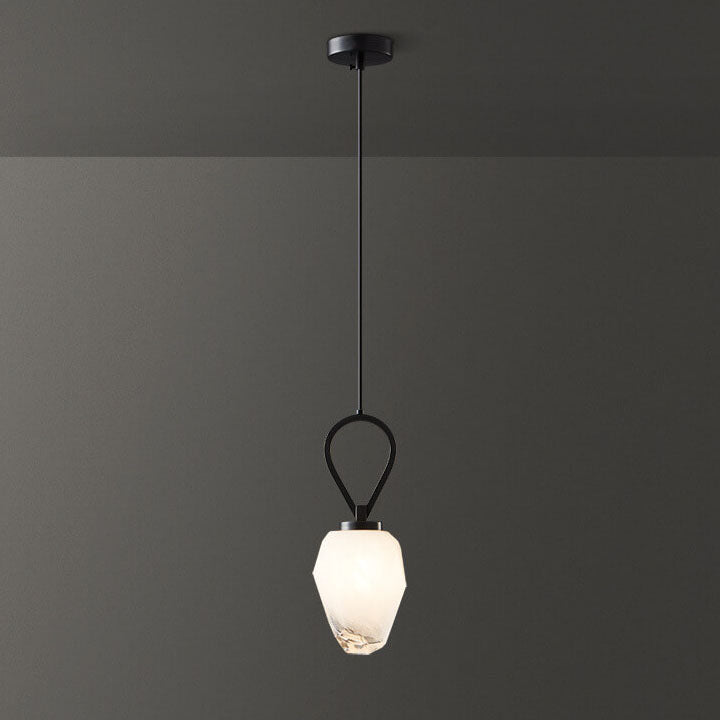 Modern Luxury Brass Geometrical Glass Shade 1-Light Pendant Light For Living Room