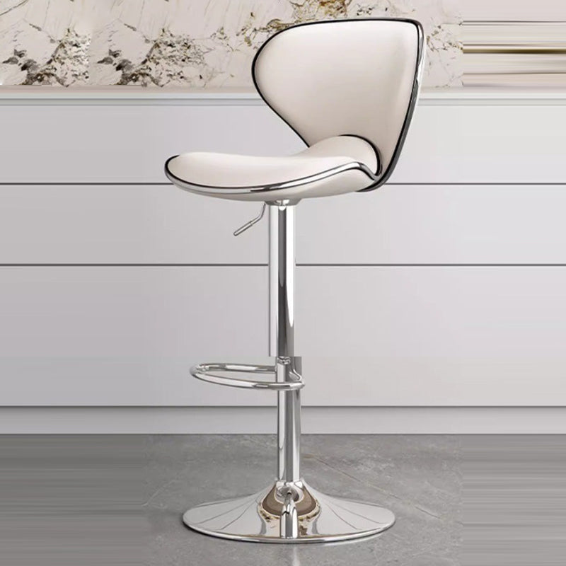 Modern Minimalist Curve Triangle Round Napa Leather Metal Bar Stool Backrest Armless For Dining Room