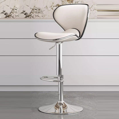 Modern Minimalist Curve Triangle Round Napa Leather Metal Bar Stool Backrest Armless For Dining Room