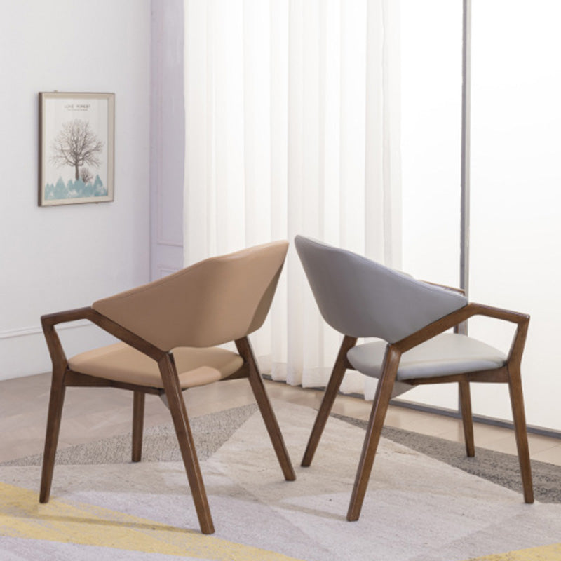 Contemporary Simplicity Square Artificial Leather Upholstered Wood Dining Chair Backrest Armrest For Dining Room