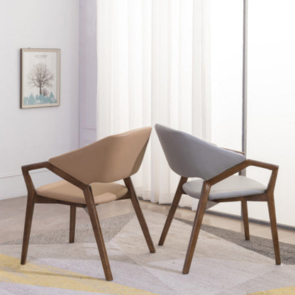 Contemporary Simplicity Square Artificial Leather Upholstered Wood Dining Chair Backrest Armrest For Dining Room