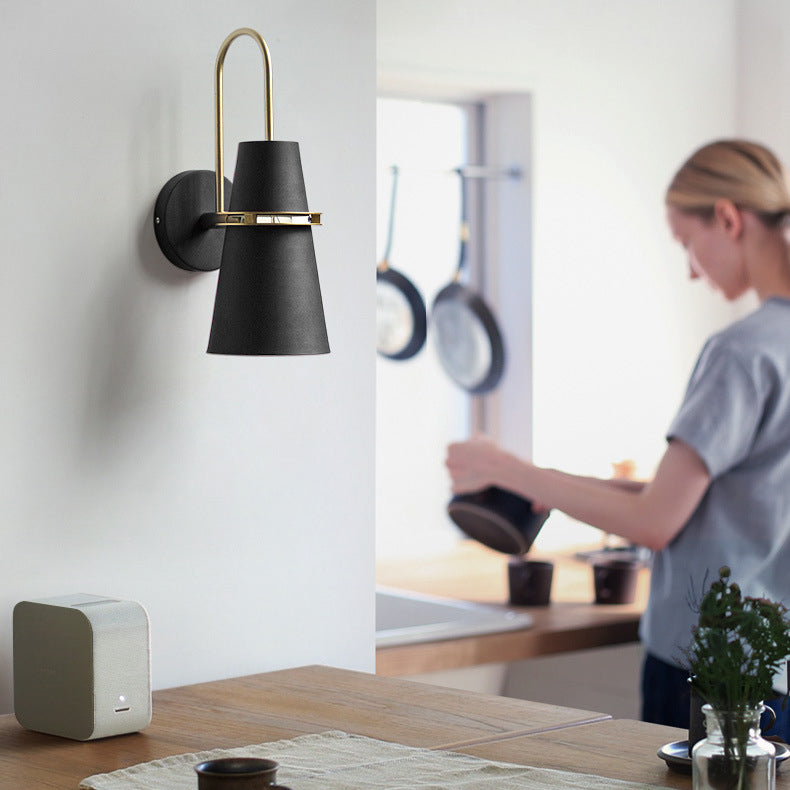 Contemporary Scandinavian Iron Cylinder Horn 1-Light Wall Sconce Lamp For Bedside