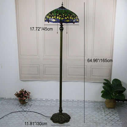 Tiffany Vintage Dragonfly Stained Glass Resin Dome 2-Light Standing Floor Lamp