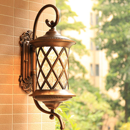 European-style Retro Pineapple Pattern Aluminum Glass Waterproof LED Outdoor Wall Sconce Lamp
