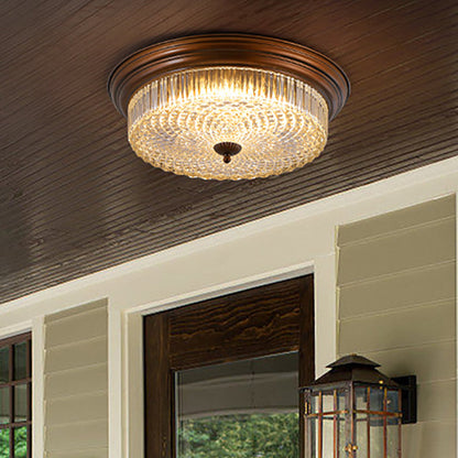 Contemporary Retro Metal Glass Round Ripple LED Flush Mount Ceiling Light For Living Room