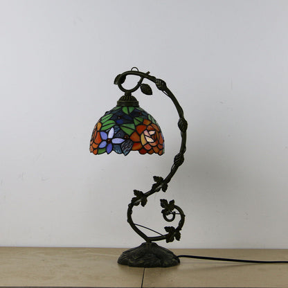 Traditional Tiffany Half Round Flower Vine Resin Stained Glass 1 Light Table Lamp For Bedroom