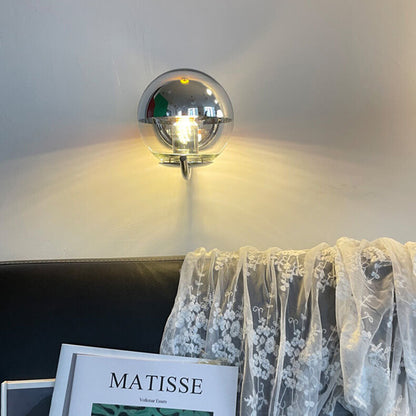 Vintage Chrome Glass Globe 1-Light Wall Sconce Lamp
