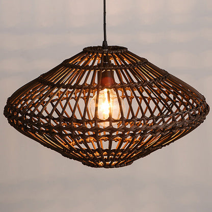 Modern Rattan Vintage Southeast Asian Style 1-Light Pendant Light